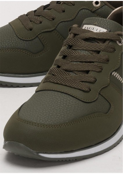 Erkek Günlük Cilt Sneaker Ayakkabı Haki - Bej