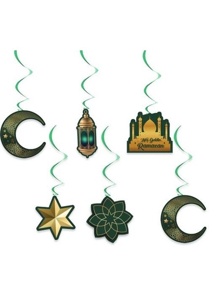 Hoş Geldin Ramazan Asma Tavan Süs 6 Adet Yeşil