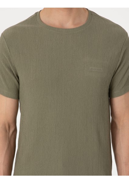 Erkek Haki Slim Fit Tişört 50306802-VR027