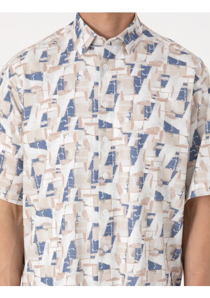 Erkek Mavi Oversize Kısa Kollu Gömlek 50301558-VR036