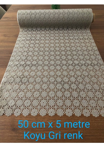 Dantel Pvc Buz Dolabı Ayakkabılık Raf Dolap Çekmece Örtüsü / Eni :50 cm x 5 mt Renk: K.gri Gül4