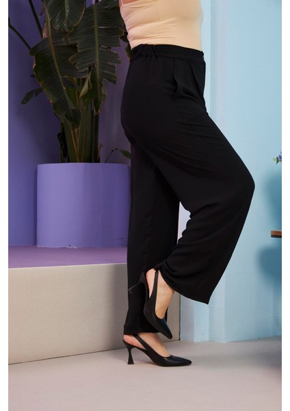 Beli Lastikli Büyük Beden Aerobin Siyah Geniş Paça Pantolon fiyatları