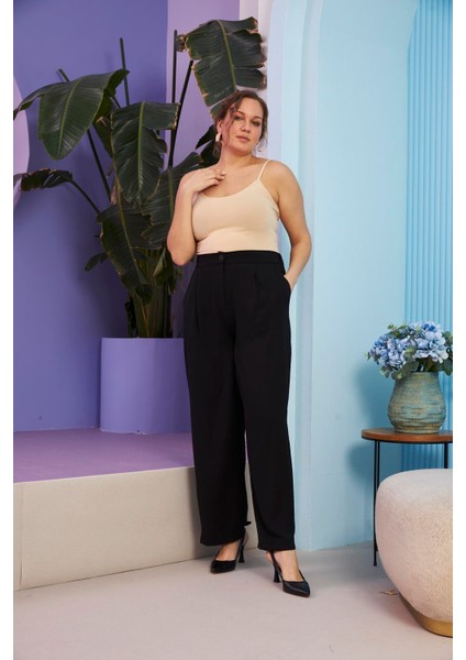 Beli Lastikli Büyük Beden Aerobin Siyah Geniş Paça Pantolon indirimleri