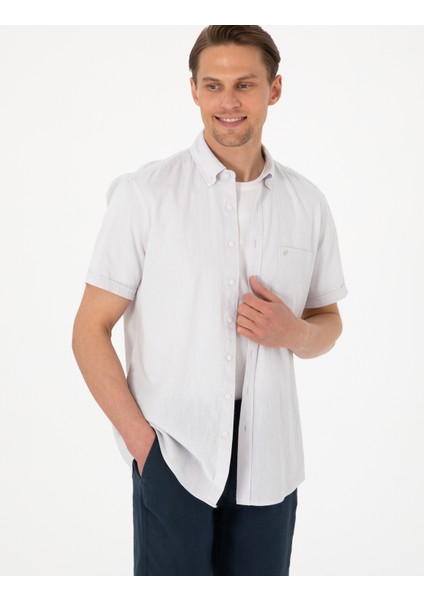 Erkek Taş Keten Karışımlı Regular Fit Kısa Kollu Gömlek 50303418-VR049
