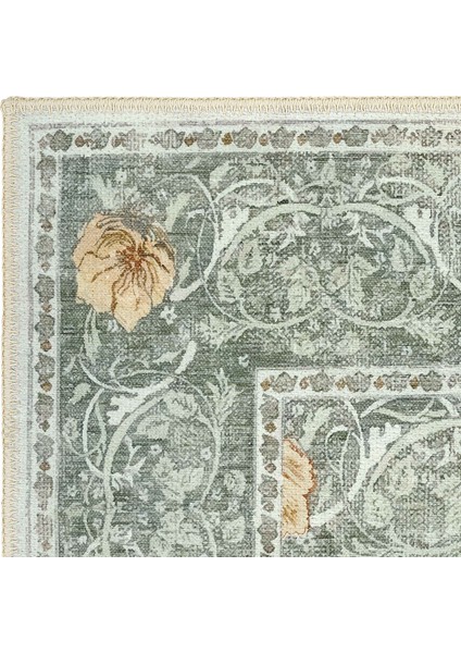 Daisy Mint Yeşili Halı Makinede Yıkanabilir Çiçekli Bohem Dokuma Şönil Halı Rustik Tarz Vintage Halı fırsatları