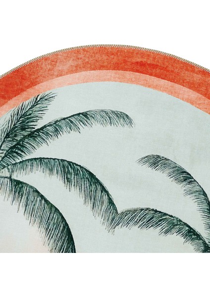 Daisy Turuncu Tropikal Manzara Yeşil Arch Kemer Form Modern Panoramik Doğa Desenli Yıkanabilir Halı fırsatları