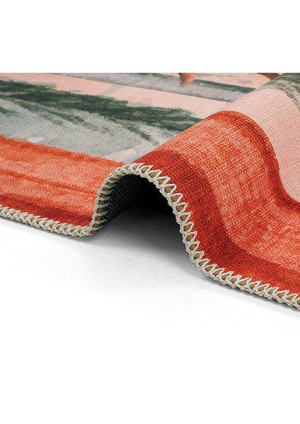 Daisy Turuncu Tropikal Manzara Yeşil Arch Kemer Form Modern Panoramik Doğa Desenli Yıkanabilir Halı indirimleri