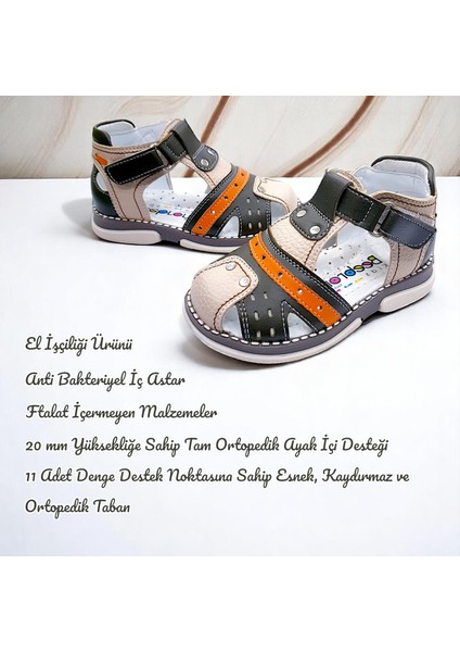 Ortopedik Erkek Bebek ve Çocuk Sandaleti Hummer Serisi HMR2408 Haki Krem 23
