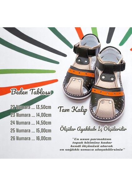 Ortopedik Erkek Bebek ve Çocuk Sandaleti Hummer Serisi HMR2408 Haki Krem 23