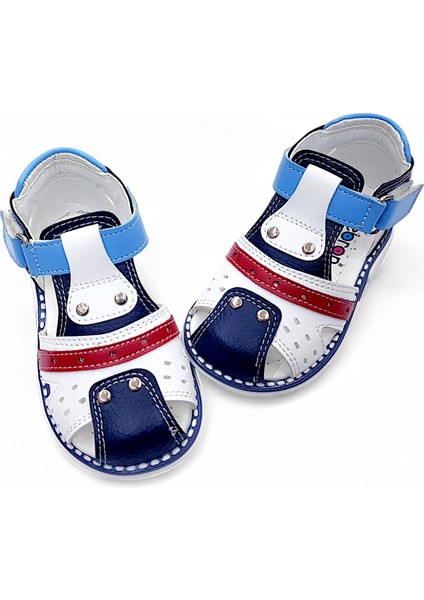 Ortopedik Erkek Bebek ve Çocuk Sandaleti Hummer Serisi HMR2408 Beyaz Lacivert Kırmızı 22