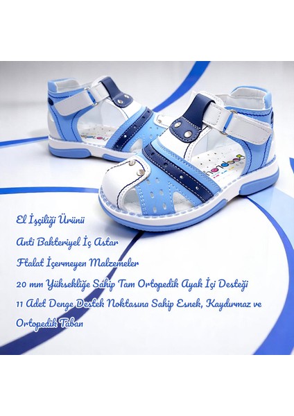 Ortopedik Erkek Bebek ve Çocuk Sandaleti Hummer Serisi HMR2408 Mavi Beyaz Lacivert 23