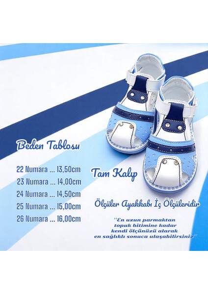 Ortopedik Erkek Bebek ve Çocuk Sandaleti Hummer Serisi HMR2408 Mavi Beyaz Lacivert 23