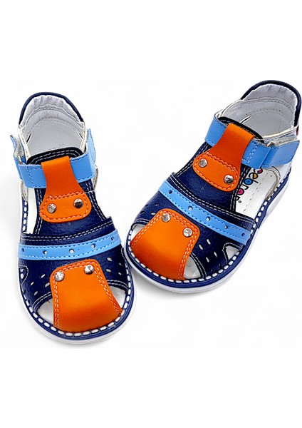 Ortopedik Erkek Bebek ve Çocuk Sandaleti Hummer Serisi HMR2408 Lacivert Turuncu Mavi 24