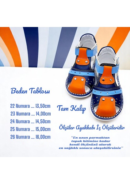Ortopedik Erkek Bebek ve Çocuk Sandaleti Hummer Serisi HMR2408 Lacivert Turuncu Mavi 24
