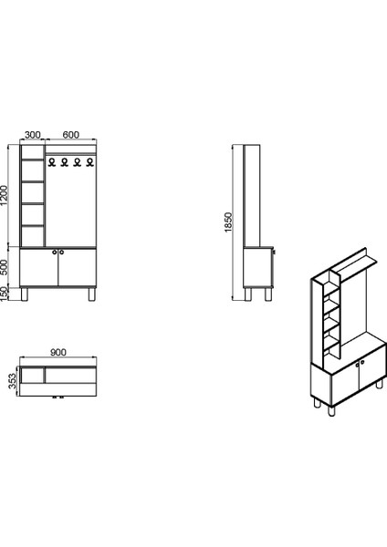 Evin-1 Bohem Ayaklı Ayakkabılık Portmanto Vestiyer EVN01