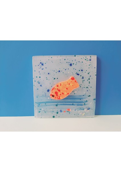 Cam Banyo Gideri Kapatıcısı, 12 cm*12 cm, Dekoratif Süzgeç Kapağı, Cam Süzgeç Kapağı, Gider Kapatıcı/balıklı