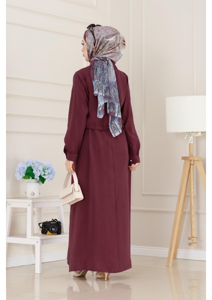Cep Detaylı Cepkenli Ela Elbise-Bordo indirimleri