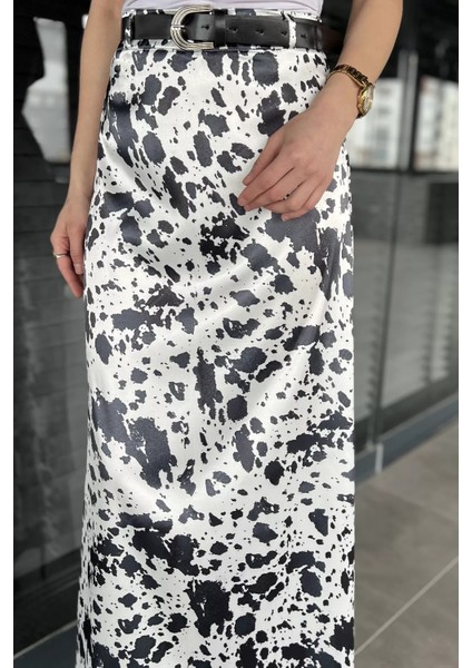 Kadın Kemer Detaylı Desenli Uzun Saten Etek P-00016336 fırsatları