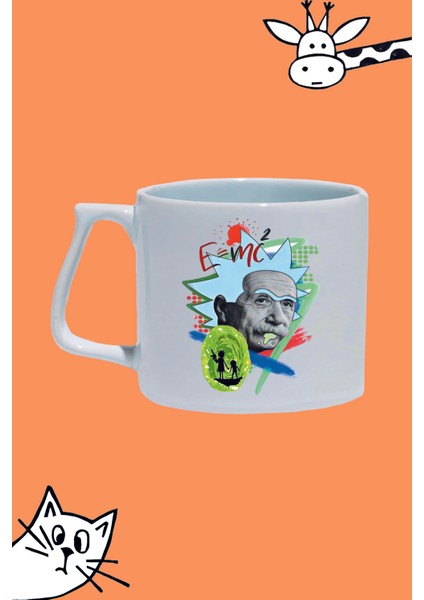 E=mc2 Rick And Albert Eınshteın Tasarım Baskılı Beyaz Lüks Sap Kupa Bardak