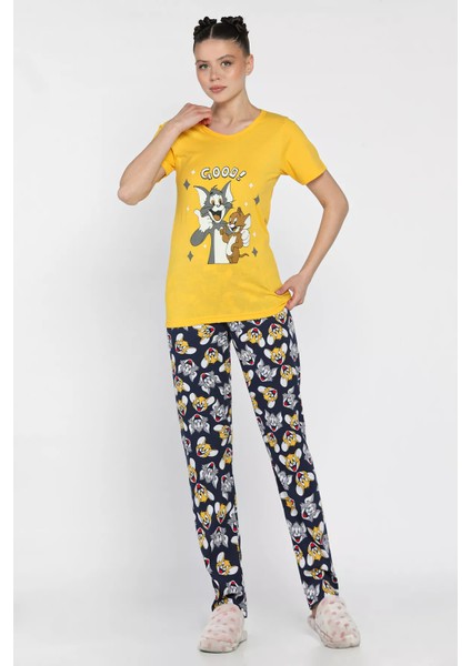 Kadın Baskılı Yarım Kol Pijama Takımı P-00016647