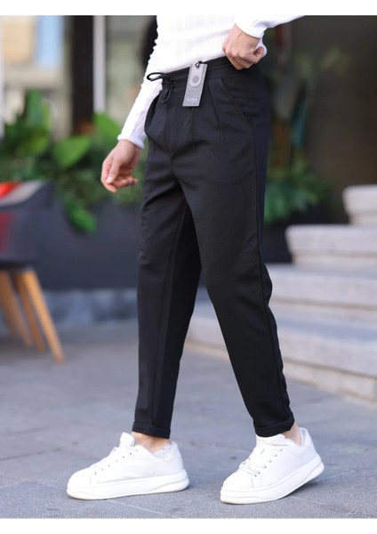 Erkek Örme Kumaş Pileli Duble Paça Rahat Kalıp Casual Jogger Pantolon