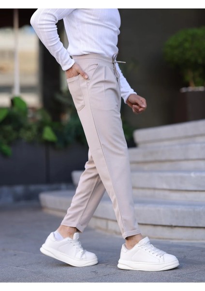 Erkek Örme Kumaş Pileli Duble Paça Rahat Kalıp Casual Jogger Pantolon