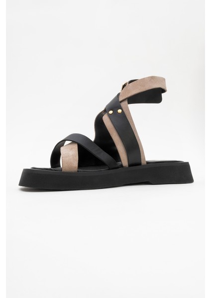 Minnea Siyah Gri Süet Deri Kadın Sandalet fırsatları
