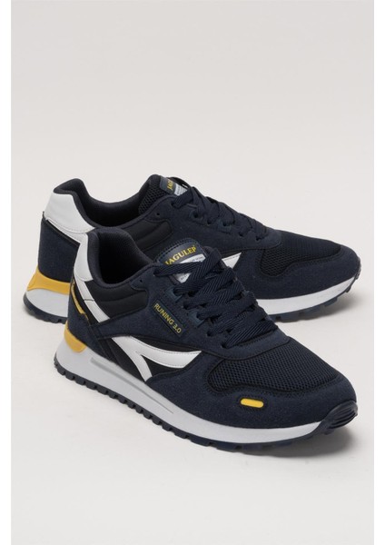 Erkek Ortopedik Günlük Yürüyüş Koşu Sneaker Spor Ayakkabı LACİVERT - SARI