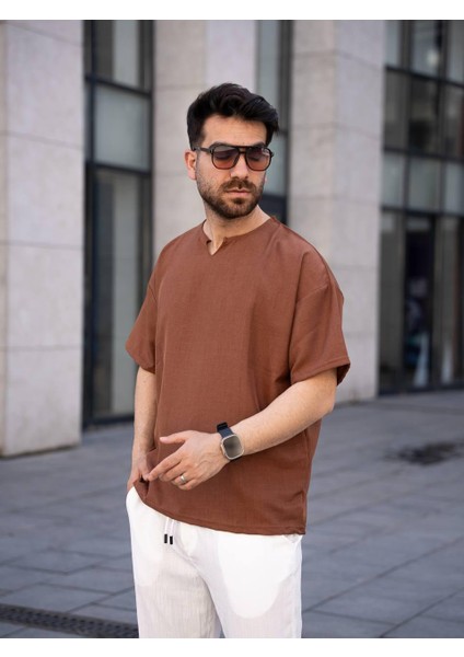 Keten Oversize Tişört (Manken BOY:183 Kilo:80 Beden:m)