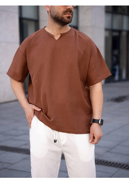 Keten Oversize Tişört (Manken BOY:183 Kilo:80 Beden:m)