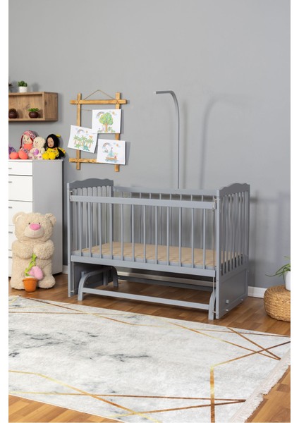 Ahşap Beşik Anne Yanı Yeni Doğan Tutku Gri Boyalı Bebek Beşiği Uyku Setsiz fiyatları