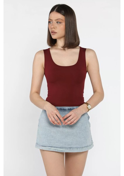 Kadın Modal Kumaş Sıfır Kol Likralı Crop Top Bluz P-00016648 fiyatları