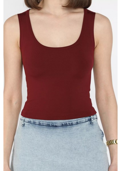 Kadın Modal Kumaş Sıfır Kol Likralı Crop Top Bluz P-00016648 fırsatları