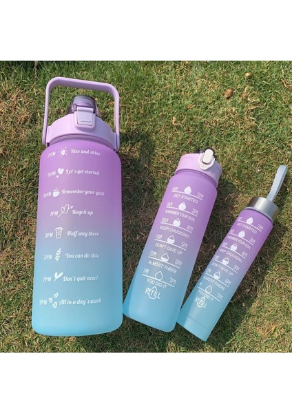 Motivasyonel 3 Lü Set Su Matarası 2 Lt 900 ml 600 ml Tritan Spor Salonu Suluk