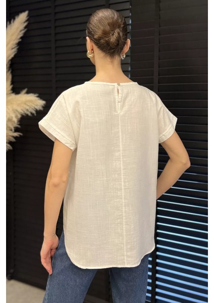 Nakışlı Kadın Keten Bluz P-00016408
