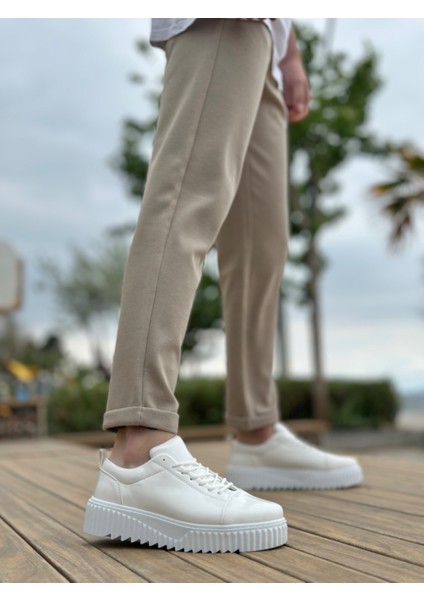 ET8104 Yüksek Taban Rugan Beyaz Bağcıklı Erkek Ayakkabı fırsatları