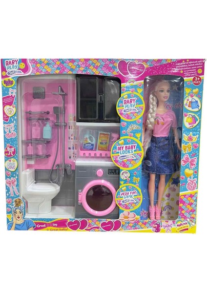 2’li Banyo ve Çamaşır Makinesi Bebekli Oyun Seti