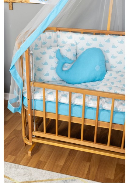 Ahşap Beşik Anne Yanı Yeni Doğan Papatya Doğal Bebek Beşiği Mavi Balina Uyku Setli fiyatları
