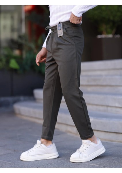 Erkek Örme Kumaş Pileli Duble Paça Rahat Kalıp Casual Jogger Pantolon
