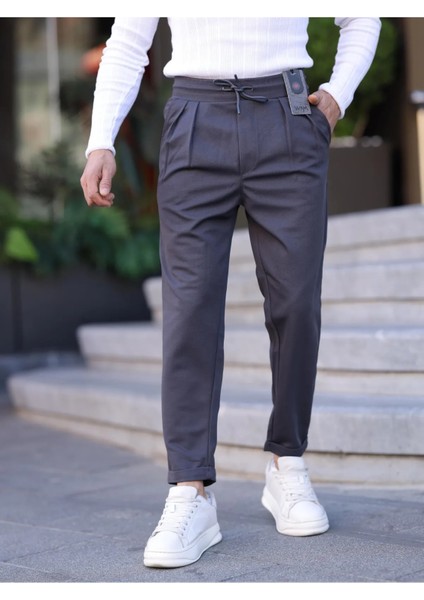 Erkek Örme Kumaş Pileli Duble Paça Rahat Kalıp Casual Jogger Pantolon