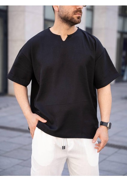 Keten Oversize Tişört (Manken BOY:183 Kilo:80 Beden:m)