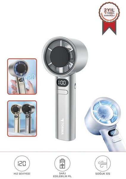 F-21 Beyaz Dijital Ekranlı 120 Hız Ayarlı Taşınabilir Mini Fan