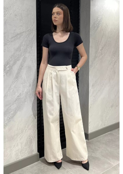 Kadın Bol Paça Keten Pantolon P-00016610