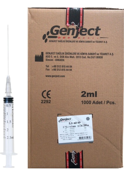 - 2.5 ml 40MM Kısa Dental Enjektör - 1000 Adet