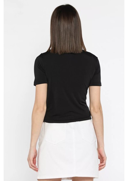 Kadın Omuz ve Bel Drapeli Kısa Kol Bluz P-00016374