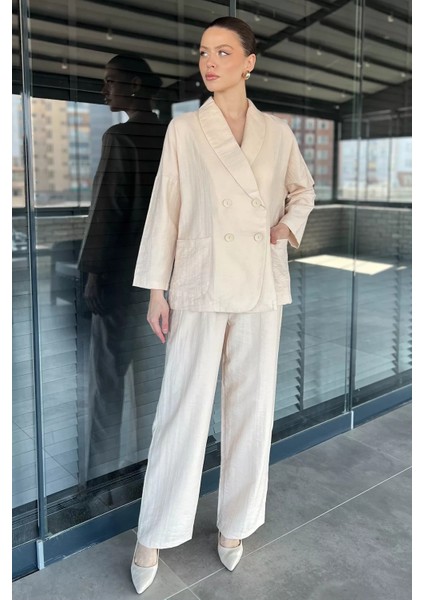 Kadın Kruvaze Yaka Ceket Pantolon Ikili Takım P-00016310