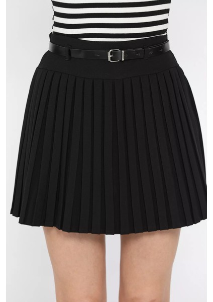 Kadın Bel Kemer Detaylı Pileli Şortlu Mini Etek P-00016327 fırsatları