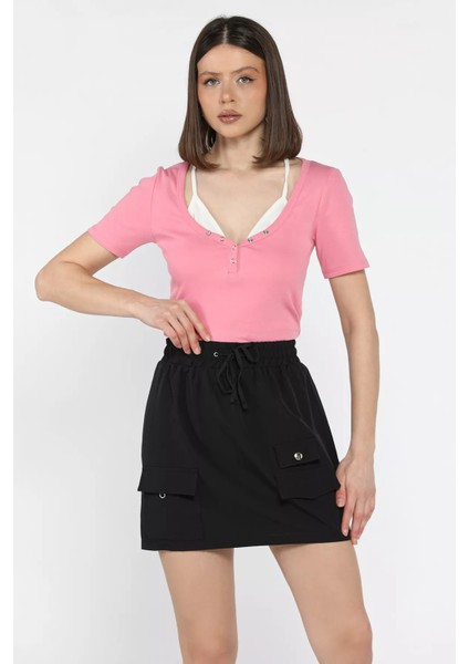 Kadın Bel Lastikli Cep Detaylı Mini Etek P-00016566 fiyatları