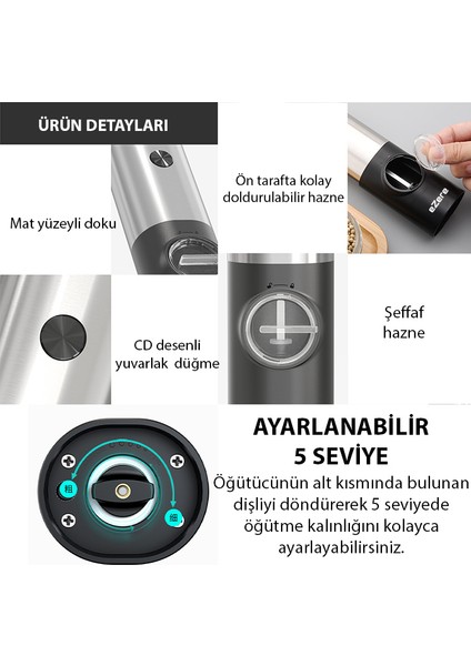 Elektrikli Baharat Tuz ve Karabiber Değirmeni Öğütücü fırsatları