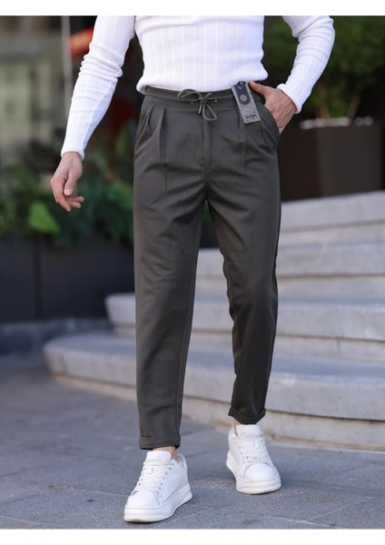 Erkek Örme Kumaş Pileli Duble Paça Rahat Kalıp Casual Jogger Pantolon
